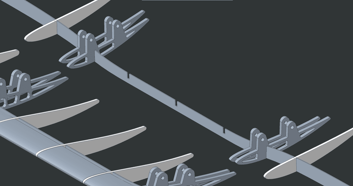 CAD detail: rib-to-spar cross-lap joint interface — self-aligning assembly