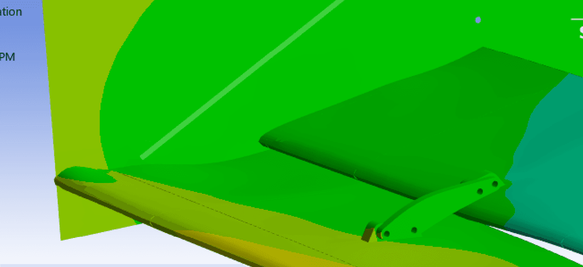 Close-up of strut-to-wing junction deformation under 95 mph aero loads