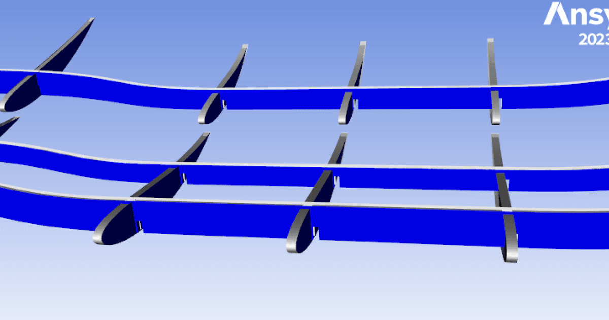 Ansys geometry view: internal rib and spar layout within the wing skin