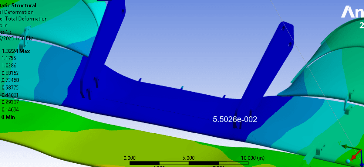 Ansys close-up: strut deformation with total assembly context